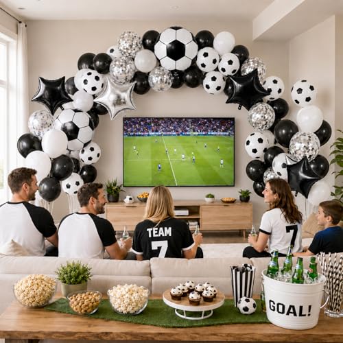 Image of Soccer Balloon, Black White Silver Balloon Soccer Sport Theme Party Balloon