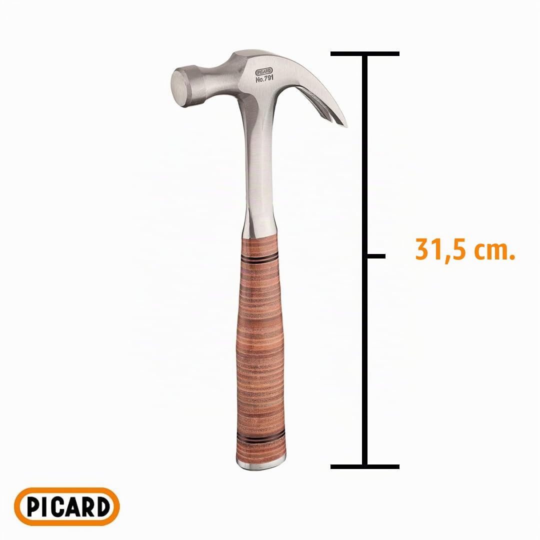 PICARD Marteau arrache-clou, no. 791, 13 mm | Marteau de charpentier professionnel | Acier spécial PICARD anticorrosion | Outil professionnel | Hammer en acier forgé avec poignée en cuir