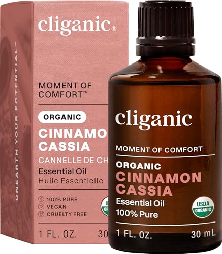 Image of Cliganic Organic Cinnamon Cassia Essential Oil, 1oz - 100% Pure Natural Undiluted, for Aromatherapy | Non-GMO Verified