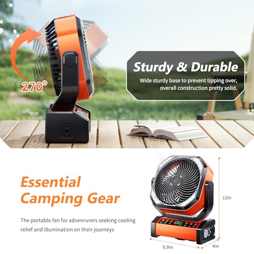 Portable Camping LED Fan with Light - 20000mAh Rechargeable Battery Outdoor Tent Fan with Hook, 8 Speeds, Ideal for Camping, Fishing, and Emergencies - Image 4