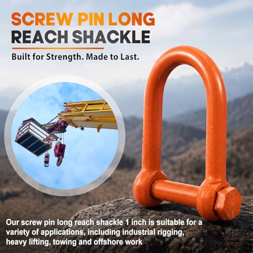 Image of 2 Pcs Screw Pin Long Reach Shackle, Long Reach Shackle with Painted Screw Pin, Clevis D-Ring Lifting Attachment, Professional Use, Industrial Alloy Steel (3 /4 Inch,Orange)