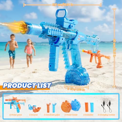 2 Pack Electric Water Gun for Adults Kids, Automatic Water Gun With Sound & Lights, Long Range Watergun Toy(26-33ft), Squirt Water Gun Blaster Summer Outdoor Pool Beach Water Toys Gifts For Boys Girls by maysida - Used condition - Image 7