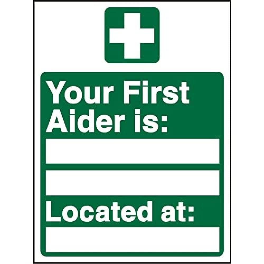 First Aid Sign First Aider Name and Location Adhesive Vinyl 30 x 20 cm