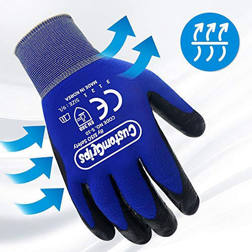 CustomGrips Cut Resistant Work Gloves. Slim Span-Nylon Liner, Level 3 Abrasion Resistance, Nitrile