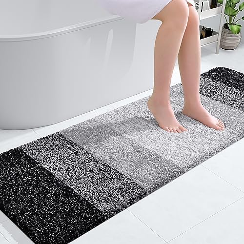 OLANLY Luxury Bathroom Rug Mat 59×20, Extra Soft and Absorbent Microfiber Bath Rugs, Non-Slip Plush Shaggy Bath Carpet Runner, Machine Wash Dry, Bath Mats for Bathroom Floor, Tub and Shower, Black