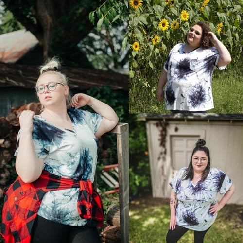 Image of TIYOMI Plus Size Tops for Women V Neck Tshirts Basic Tunic Casual Hawaii Floral Tie Dye Camo Summer Short Sleeve Tee XL-5XL