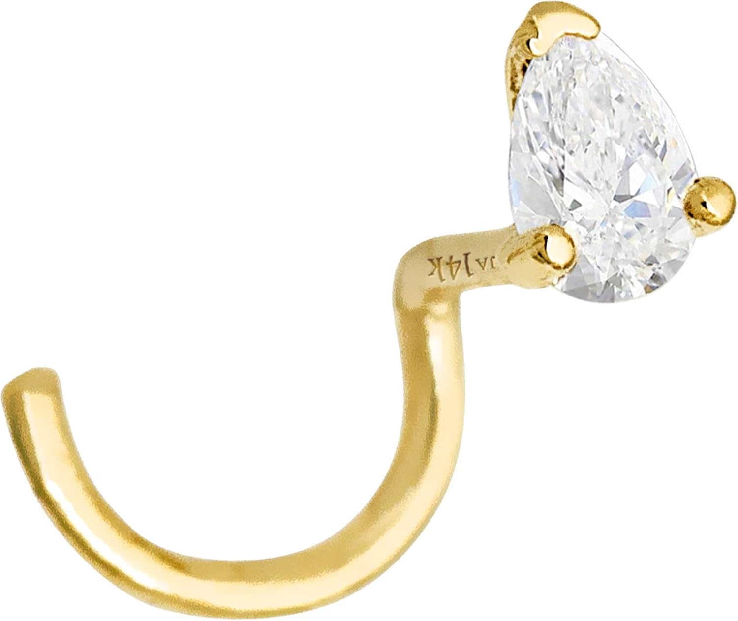 Pear Shape Moissanite 14K Gold Nose Screw Stud 22G Screw-end Nose Ring Stud V-prong set Teardrop Gemstone Unisex Stud
