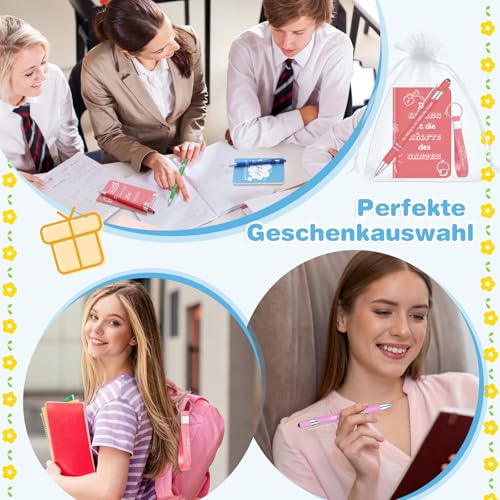Tenare 12 Sets Kleine Geschenke für Kollegen Team 12 Notizblöcke mit Sprüchen 12 Motivation Kugelschreiber 12 Inspirierende Schlüsselanhänger Silikon 12 Organzabeutel Dankeschön Geschenke Abschied