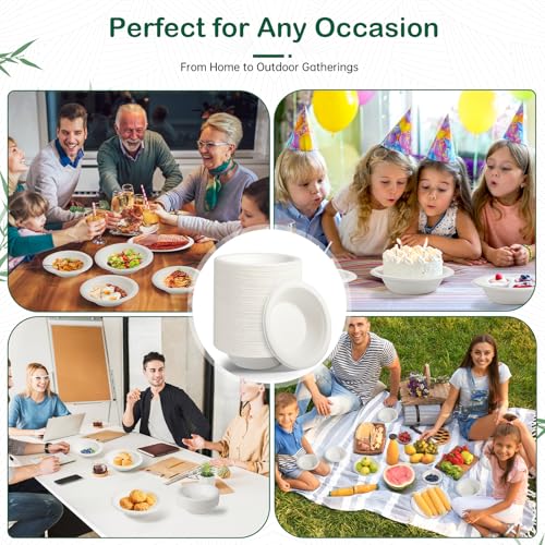 OasisSN ๐ด ๐ผ๐, ๐ญ๐ฎ๐ด-๐ฃ๐ฎ๐ฐ๐ธ Compostable Paper Bowls, Heavy-Duty Biodegradable Disposable Bowls Made from Bagasse, Eco-Friendly, Microwave & Freezer Safe (White)