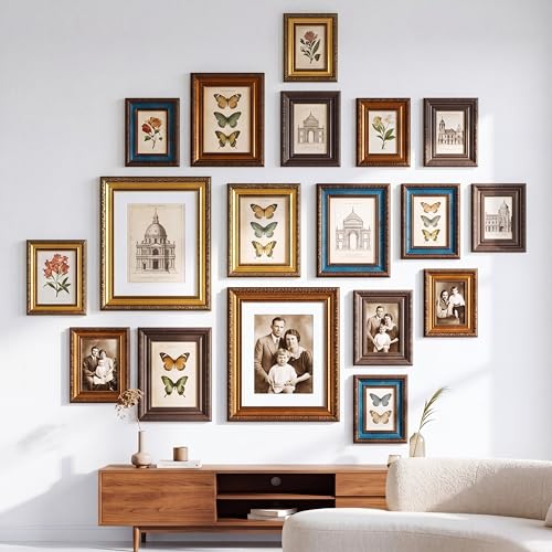 Kathfly 20 Pack Vintage Picture Frames for Wall or Tabletop Display Ornate Vintage Picture Frame 8x10 5x7 4x6 3.5x5 French Country Photo Frame for Gallery Farmhouse Bedroom Living Room Decor(Retro)
