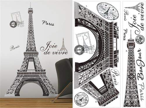 RoomMates Paris Eiffel Tower Peel and Stick Wall Decal, 55.7-in x 32.5-in, Vinyl, Made in USA by RoomMates - Used condition - US$11.81