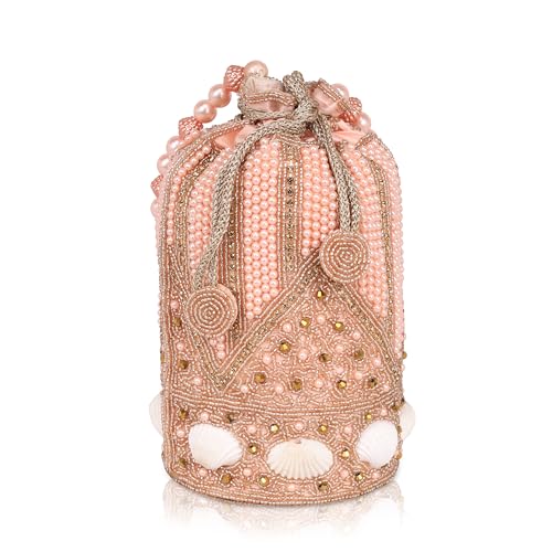 MISHA Regal Gleam ���� Zari Potli ���O�W���A���[ �p�[�� �r�[�Y �|�g�� �n���h�o�b�O�A�S�[���h�h�J �V�[�V�F���f�U�C���̃C�u�j���O�N���b�` �u���C�_���p�[�X, ���[�Y�S�[���h