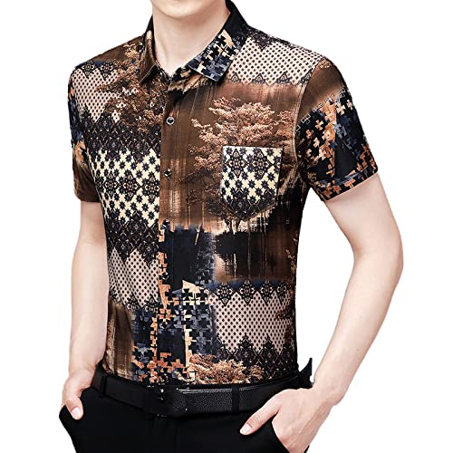 Chemise hawaïenne marron en soie glacée idéale pour vos soirées d'été et journées de plage