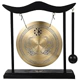 LOLIPPYY 銅製卓上ゴング 龍紋装飾付き 伝統的な銅鑼 手作り工芸品 打楽器用マレット付き 瞑想と家用飾りに適したヴィンテージスル