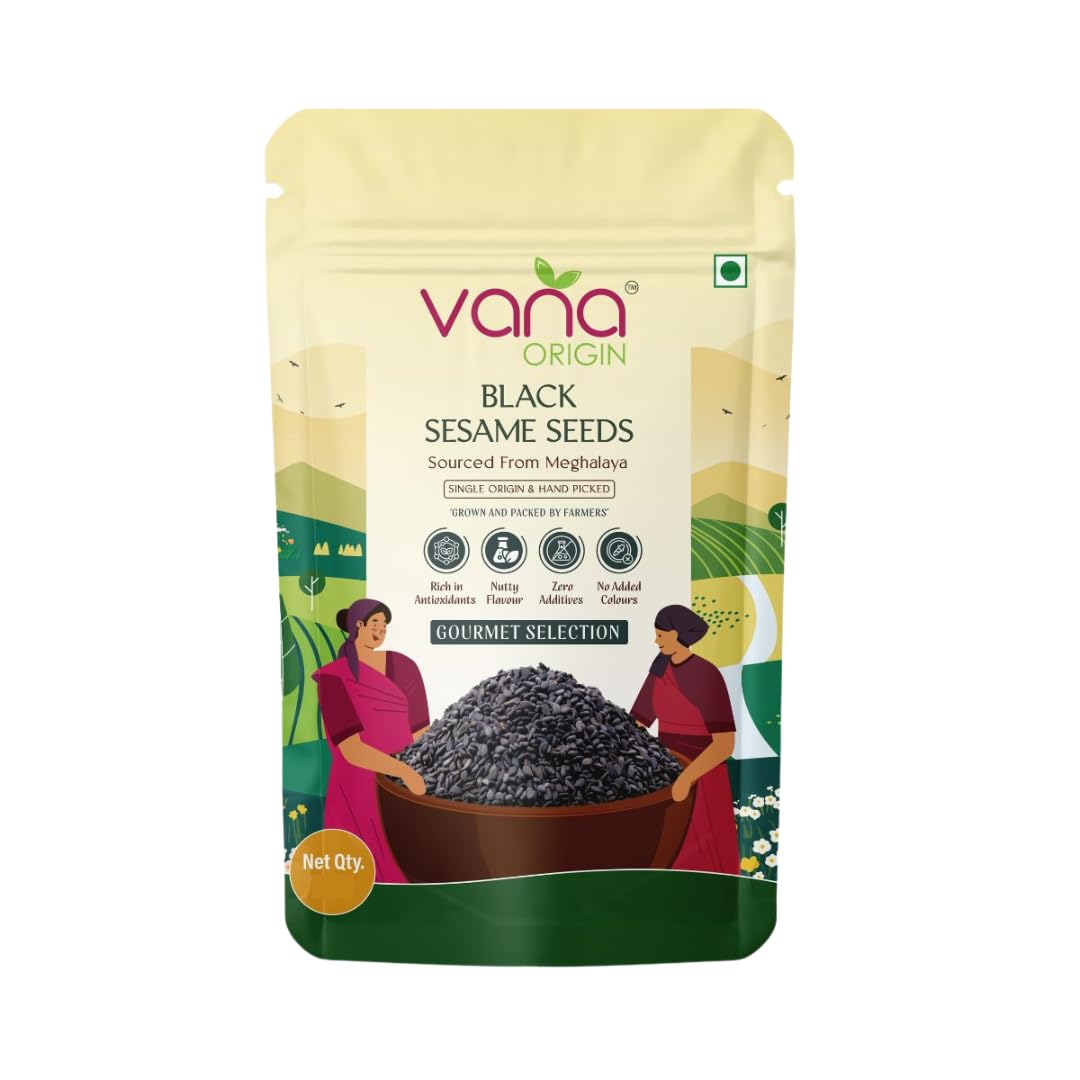 Vana Origin Black Sesame Seeds from Meghalaya | Raw Sesame Seeds 400gm| Black Til Seeds for Eating | Cold-Pressed Grade | Kaale Til | Whole Fresh Unhulled Kale/Black Til Seed