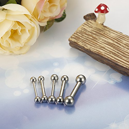 Udalyn 5Pcs Stainless Steel Tongue Ring Internally Threaded Straight Body Piercing Set 6-14G #TOP1