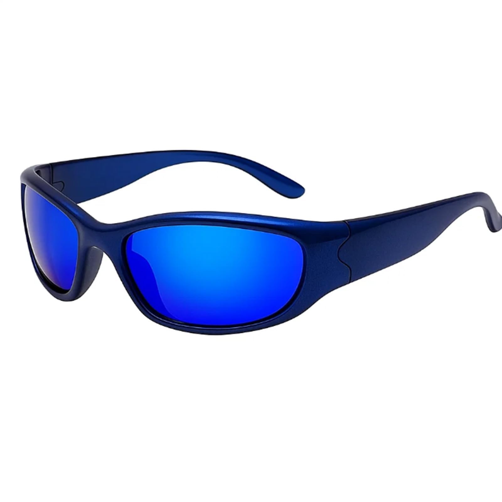 Deep Ocean Blue Sport Sunglasses with Blue Mirror Lens - Unisex Wraparound Style for Outdoor Cycling Fishing Running Hiking and Daily UV Protection, Lightweight Durable Frame, Shatterproof Wide Lens,