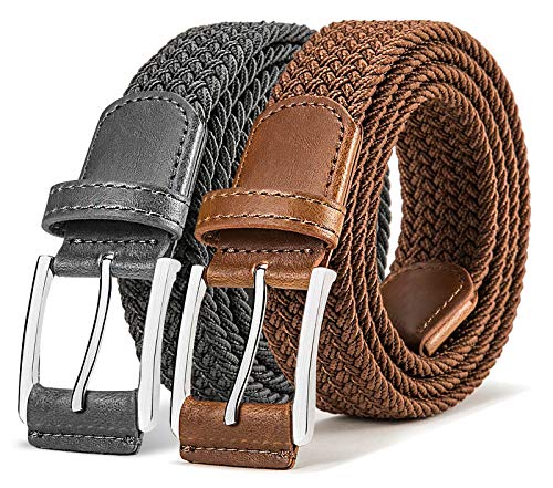 Image of BULLIANT Woven Braided Stretch Web Belt 2Pack for Men 1 3 /8 inch-Gift Boxed