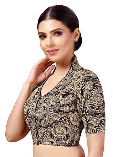 Image of Studio Shringaar Women Cotton Kalamkari Printed with Elbow Length Sleeves Readymade Saree Blouse