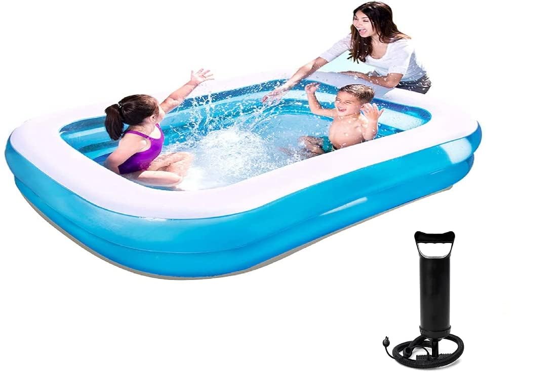 Acqua Scape 5.5 Feet Rectangular Inflatable Pool with Pump Family Full-Sized Swimming Bathtub for Kids Outdoor, Garden, Summer Party (Blue)
