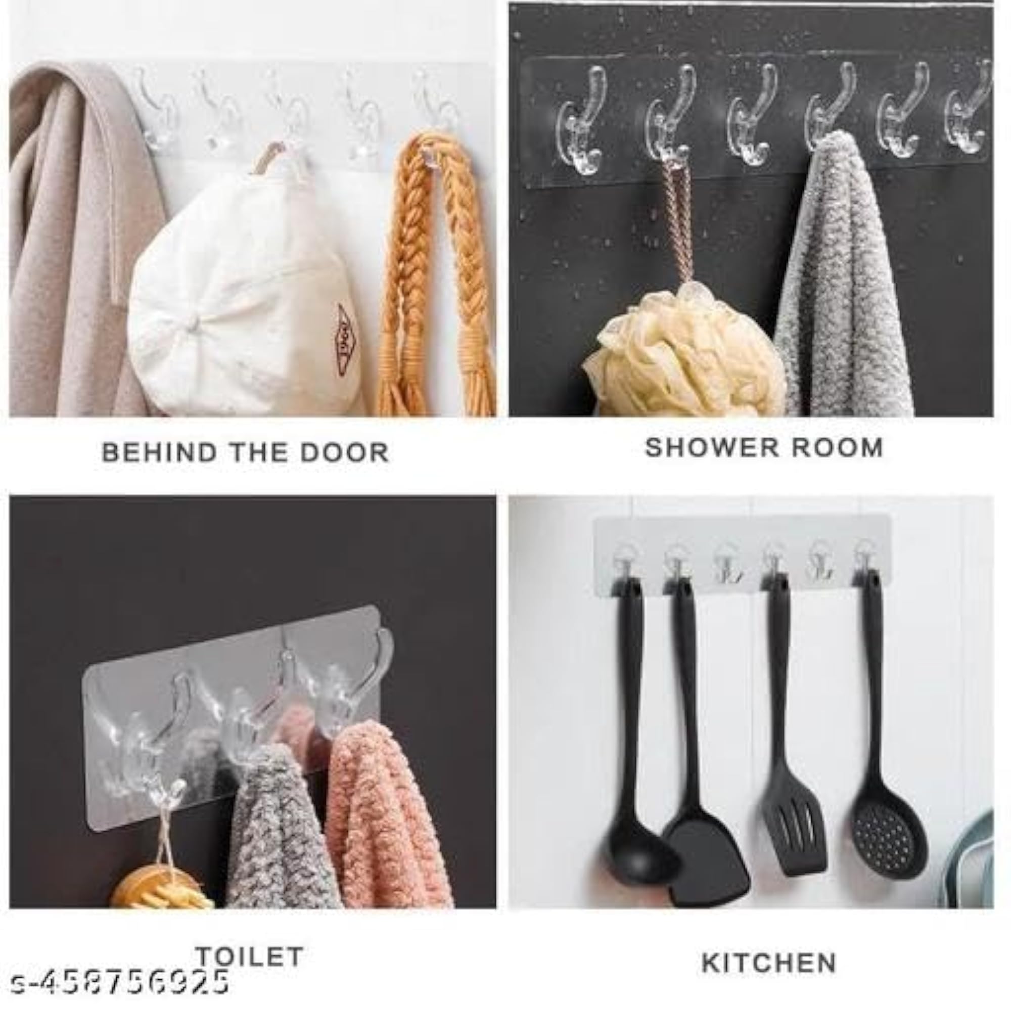 2 Piece Multifunctional Transparent Self Adhesive Wall Hooks, No Drill