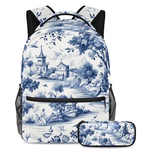 Sac à dos en toile blanche et bleue grand modèle pour le lycée et la fac