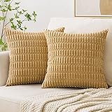 Woaboy 2 Piezas Funda de Cojines de Pana Granulada para Sofá Camello 50x50cm Funda de Almohada Cuadrada Decorativa Suave Moderna para Cama Salón Habitación