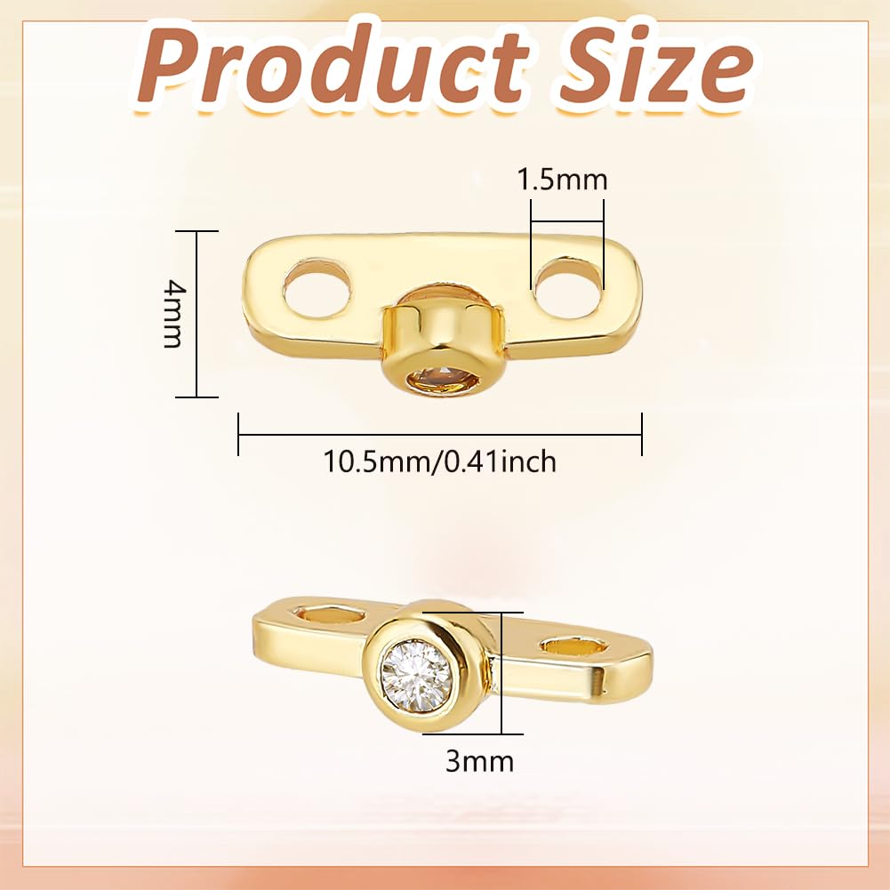 20 dijes de conector de latón chapado en oro de 18 quilates, eslabones de circón cúbicos transparentes de 2 agujeros, cuentas de barra espaciadora, colgantes de oro para collares, pulseras, 2
