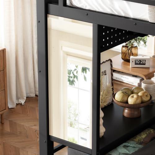 Image of Bellemave Queen Size Loft Bed Frame with Desk and Storage Drawers,Black