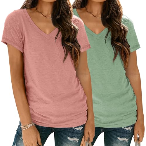 SUNBS Womens Short Sleeve Shirts Basic 2 Pack Tees V Neck