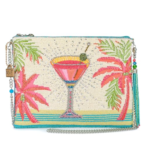 Mary Frances Palm Paradise Beaded Crossbody Handbag Clutch Tropical Cocktail-Themed Evening Purse – Vacation, Beach, Vegan Accessory, Multicolor