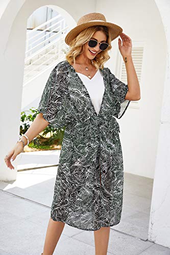 CASURESS Women's Sheer Chiffon Blouse Tops Kimono Cardigan Floral Loose Cover Ups Outwear Plus Size3