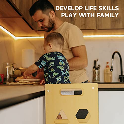 Zarkeet Wooden Toddler Standing Tower, 2 In 1 Kitchen Toddler Tower Helper Stool For Toddlers 1-3,Baby Wood Anti-Drop Safety Rail Step Stools For Bathroom & Kitchen Counter #TOP5