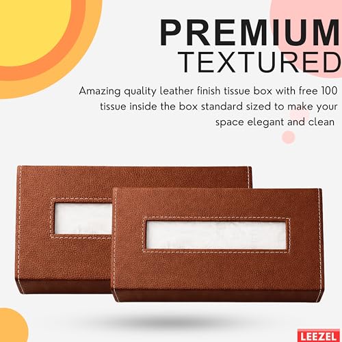 Image of LEEZEL| Tissue Box Holder with 100 Pulls Cotton Rags Tissue | Handcrafted Fine Leather - Like Finish | for Gifting, Office Desks, Cars & Home Decor | Durable & Water Resistant. (Brown)