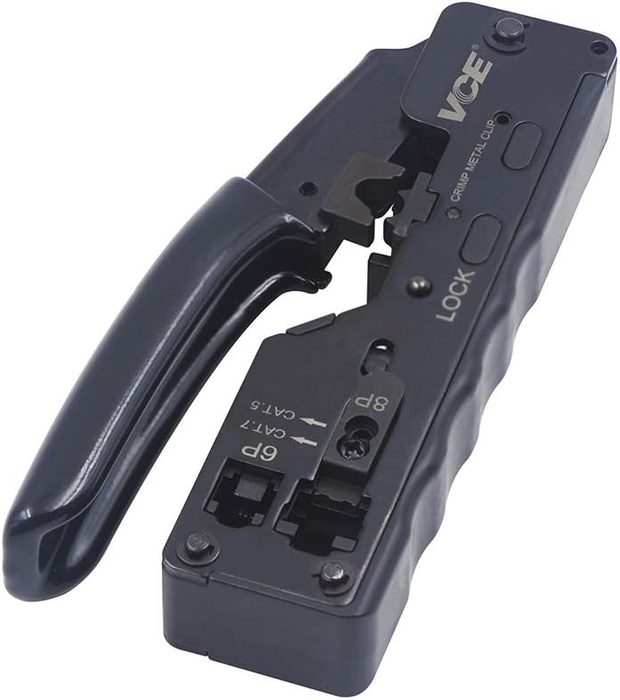 VCE GJ669BK RJ45 Crimp Tool，Ethernet Crimping Tool for Cat5 Cat6 Cat6A Cat7 Connector & RJ11 RJ12 Telephone Plug