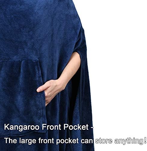 Catalonia Classy Fleece Wearable Blanket Poncho for Adult Women Men, Large Soft Warm Cosy Fluffy Blanket without Sleeves, Wrap Throw Cape with Pocket, Comfort Gift, Navy