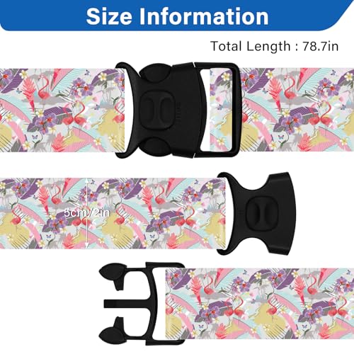 Image of Luggage Straps for Suitcases, Travel Adjustable Belt with Quick Release Buckle, Heavy Duty Nylon Bag Packing Strap, Unique Bright Identifiers Business Travel Accessories (2 Pack) - Flamingo