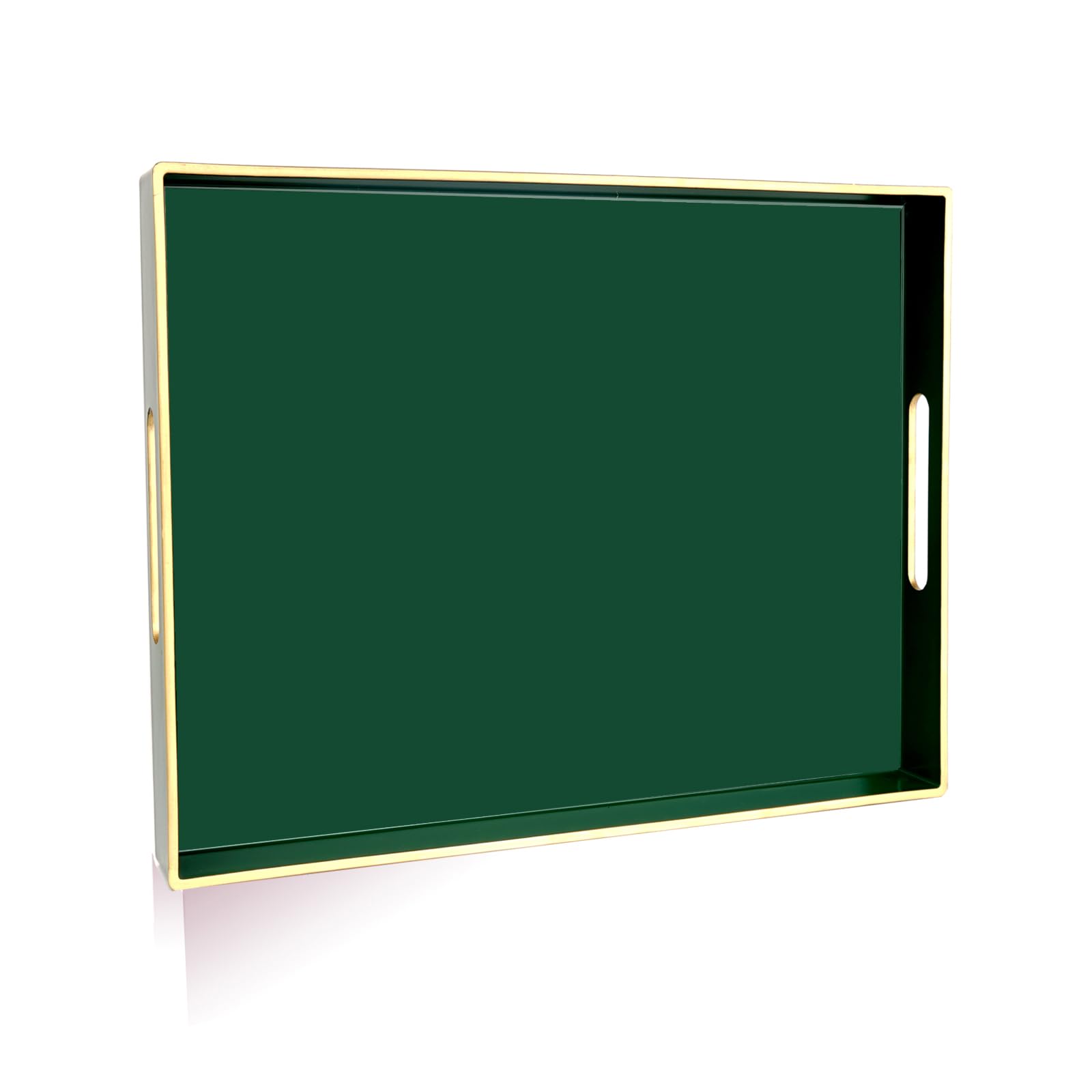 Gifturbo Bandeja de servir verde con asas, bandeja rectangular de plástico elegante decorativa para mesa de café otomana, sala de estar, baño, decoración del hogar, bandeja de tocador con ribete