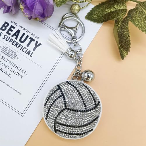 WJR Sparkling Sport Ball Keychain Rhinestone Baseball Football Key Ring Shining Gift for Sport Lover Purse Bag Accessories-volleyball image 5