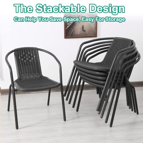 DKIEI Garden Chairs Set of 4, Wicker Rattan Outdoor Dining Chairs Patio Chair for All Weather, Metal Frame Woven Seat, Black, 72 * 56 * 54.5cm 5 DKIEI Garden Chairs Set of 4, Wicker Rattan Outdoor Dining Chairs Patio Chair for All Weather, Metal Frame Woven Seat, Black, 72 * 56 * 54.5cm - Image 5