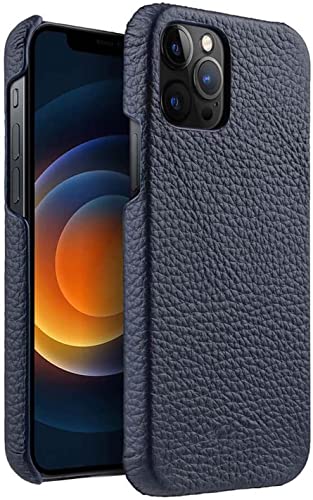 Coque iPhone 14 Pro Max en cuir véritable bleu doublé flocon GUMMMY