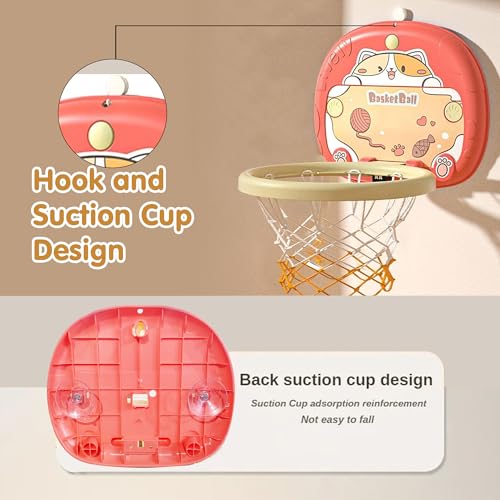 Image of Kidology Mini Portable Basketball Hoop Set with Cute Cat-Themed Backboard - Indoor /Outdoor Basketball Game & Mini Ball for Toddlers, Perfect Christmas or Birthday Gift for Kids 3+ Years
