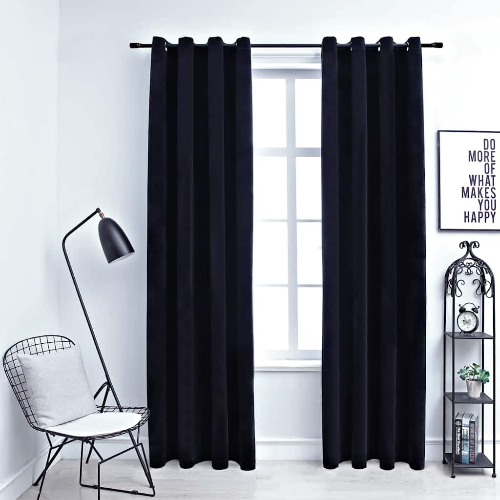 Juego de 2 cortinas opacas con ojales de terciopelo, color negro, 140 x 175 cm, opacas, aislantes, fáciles de fijar, ideales para sala de estar, dormitorio, habitación de los niños y cocinas