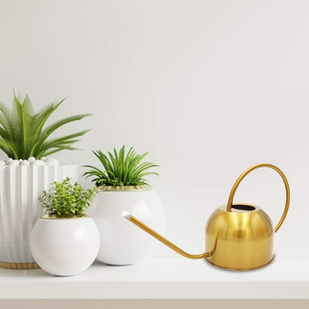 QIEGL Metal Long Spout Watering Can for Indoor and Outdoor 50oz/1.5L Stainless Steel Hemisphere Decorative Flower Watering Cans for Garden Plants(Gold)