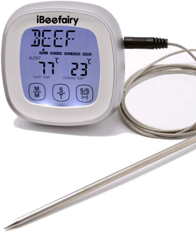 iBeefairy Digital Meat Thermometer Touch Screen,Fast Instant Read Meat Thermometer Food Cooking Thermometer with Timer Alert Function for Barbecue Kitchen Cooking