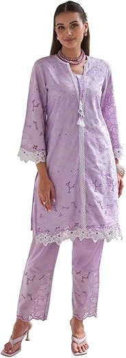Amazon Brand - Tavasya Womens Cotton Floral Schiffli Co-ord Set | Salwar Suits