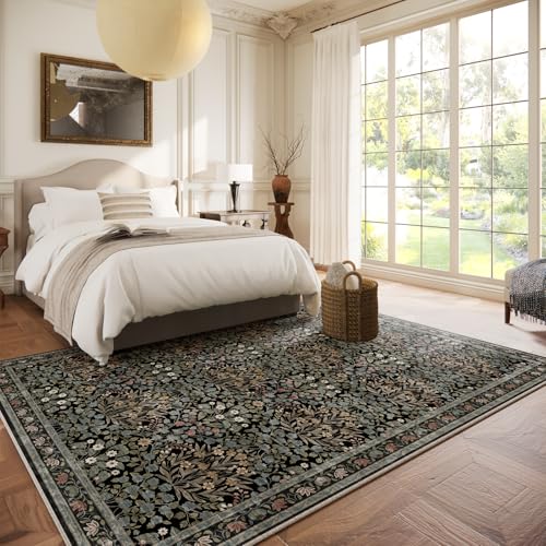 Image of Traditional Design Vintage Floral Area Rug 6 x 9,Washable Area Rugs - Perfect for Living Room, Bedroom, Pet & Child Friendly, Nursery - Stain & Water Resistant Non-Slip, Dining Room Decor