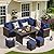 Yalissey 7 Pieces Patio Furniture Sets,Outdoor Furniture Set with Dining Table,Patio Conversation Sets with 3 Ottamans,Thickened Cushions & Pillows for Backyard,Deck,Garden,Brown Rattan,(Blue)