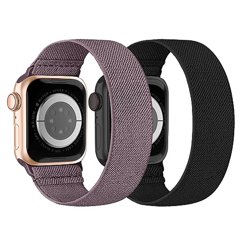 Stretchy Nylon Solo Loop Bands Compatible with Apple Watch Band 38mm 40mm 41mm 42mm 44mm 45mm 49mm iWatch Series 8 7 SE 6 5 4 3 2 1 Ultra SE, Sport Elastic Strap Wristband for Women Men, 2 Pack