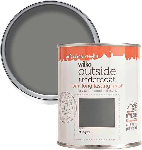 wilko Exterior Dark Grey Undercoat Paint, 10 Years All-weather Protection, Exterior Wood and Metal Undercoat Paint, 750ml